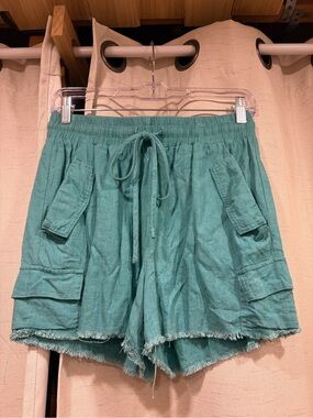 Umgee Teal Drawstring Cargo Shorts